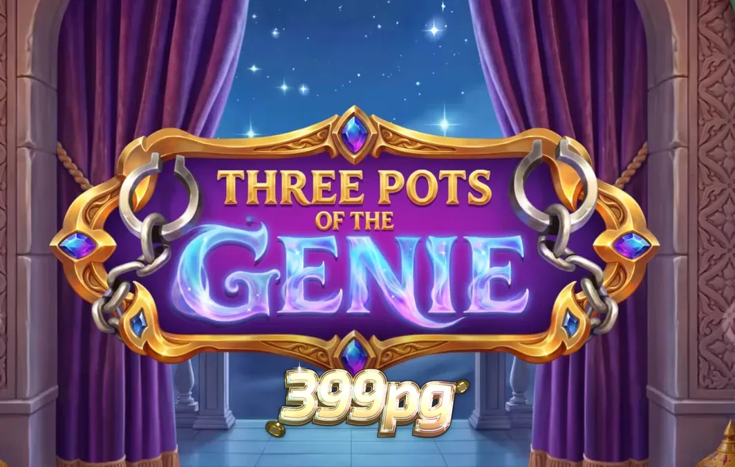 Interface do jogo de slot Three Pots of the Genie com potes coloridos e símbolos de gemas